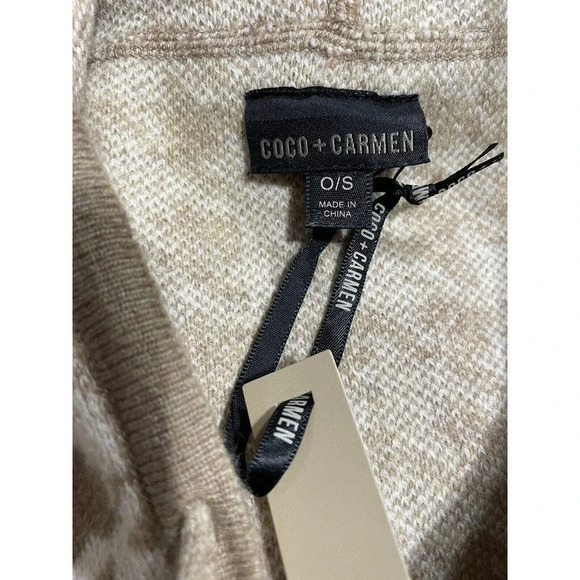 Coco + Carmen Brina Hooded Drawstring Pullover Knit Poncho Carmel Cream One Size - Picture 13 of 16